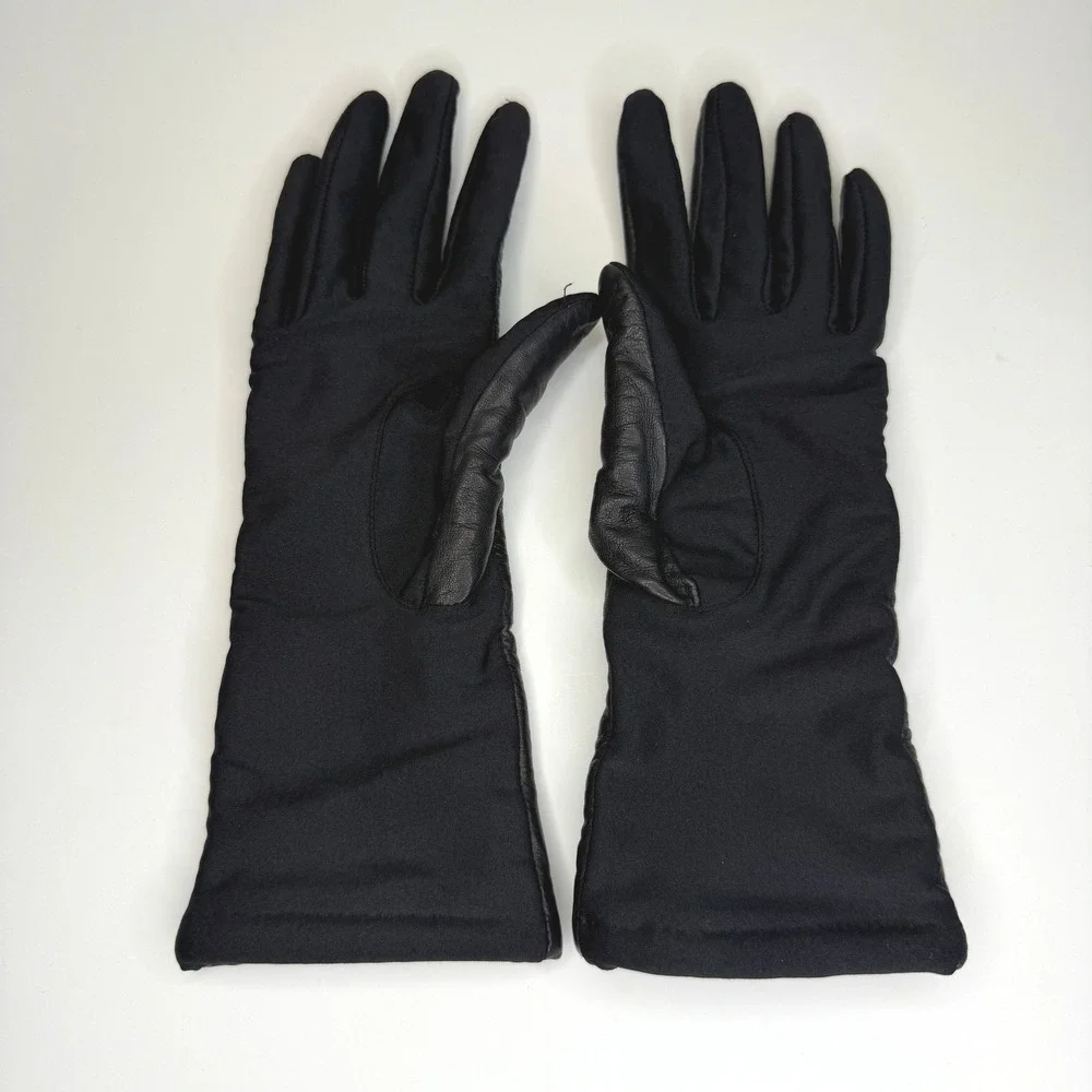 Isotoner Gloves Women Black M Leather Spandex Knit 10